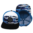 Youth Color Vibes Hat, Flat Bill, Snapback Hat, Sky Blocks, Black, White, Blue, Mens Hat, Womens Hat, Main Picture   