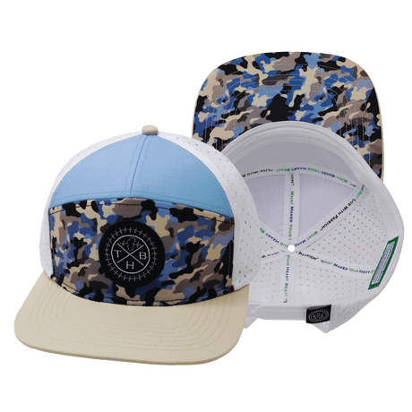 Youth Color Vibes Hat, Flat Bill, Snapback Hat, Sky Camo, Cream, Baby Blue, White, Mens Hat, Womens Hat, Main Picture