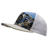 Youth Color Vibes Hat, Flat Bill, Snapback Hat, Sky Camo, Cream, Baby Blue, White, Mens Hat, Womens Hat, Side Picture