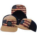 **YOUTH** Color Vibes Hat - Flat Bill - Stained Flag - Light Tan / Navy - Laser Mesh