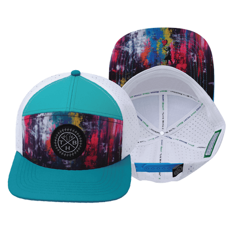 Youth Color Vibes Hat, Flat Bill, Snapback Hat, Street Art, Neon Blue, Neon Green Blue, White, Mens Hat, Womens Hat, Main Picture 