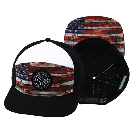 Youth Color Vibes Hat, Flat Bill, Snapback Hat, Vintage Flag, Black, White, Mens Hat, Womens Hat, Main Picture