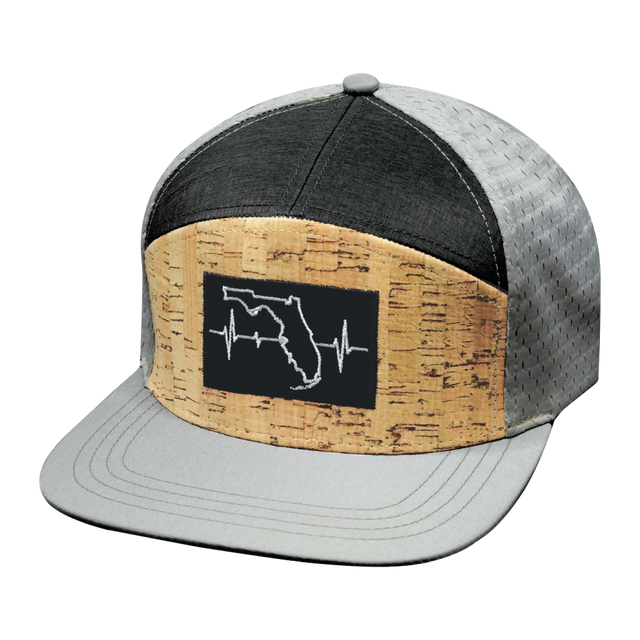 Youth Florida Hat, Flat Bill, Snapback Hat, Cork, Gray, Charcoal, Mens Hat, Womens Hat, Front Picture