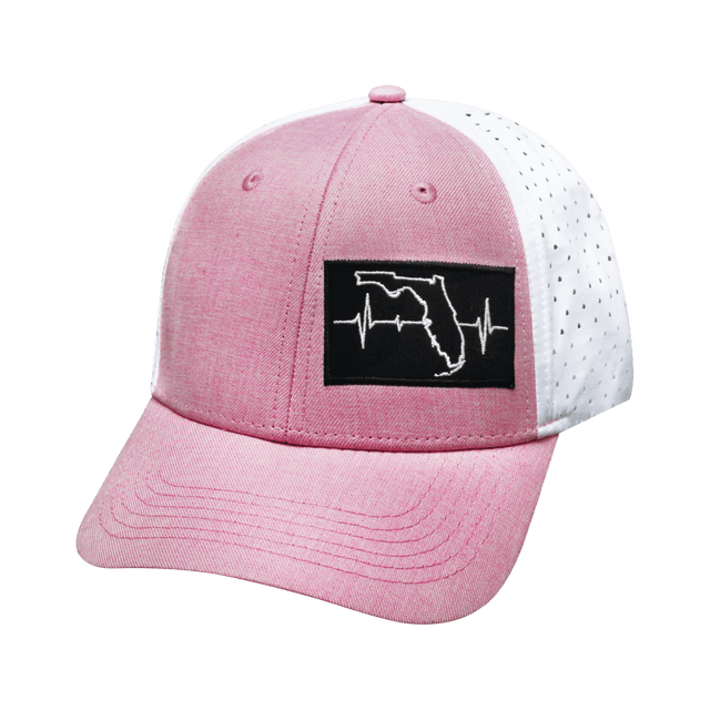 Youth Florida Hat, Low Profile, Ponytail, Snapback Hat, Pink, White, Mens Hat, Womens Hat, Front Picture 