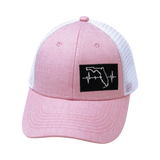 Youth Florida Hat, Low Profile, Ponytail, Snapback Hat, Pink, White, Mens Hat, Womens Hat, Front Picture 