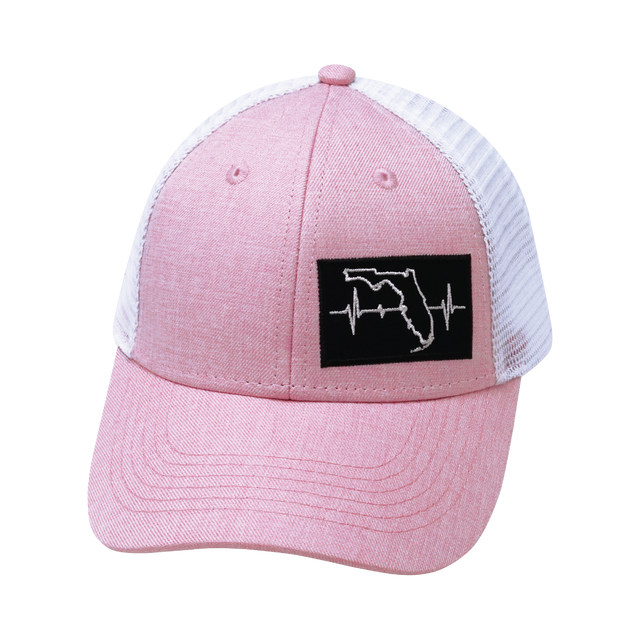 Youth Florida Hat, Low Profile, Ponytail, Snapback Hat, Pink, White, Mens Hat, Womens Hat, Front Picture 