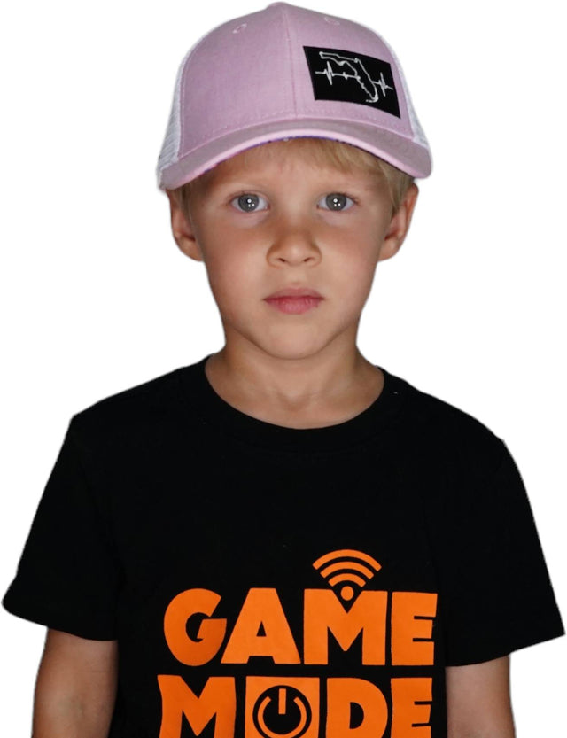 Youth Florida Hat, Low Profile, Snapback Hat, Pink, White, Mens Hat, Womens Hat, Boy In Hat Picture 