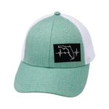 Youth Florida Hat, Low Profile, Snapback Hat, Teal, White, Mens Hat, Womens Hat, Front Picture 