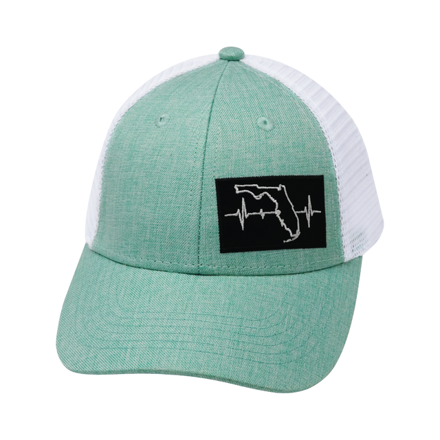 Youth Florida Hat, Low Profile, Snapback Hat, Teal, White, Mens Hat, Womens Hat, Front Picture 