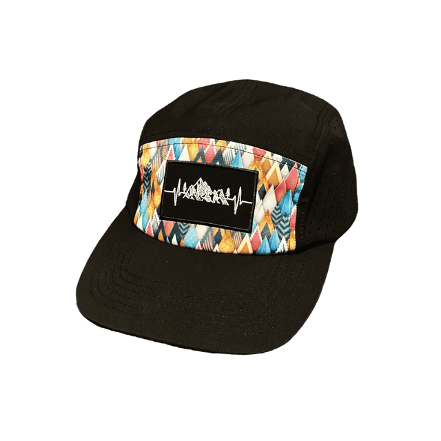**YOUTH** Mountains Hat - 5 Panel - Colored Peaks - Black - Laser Mesh