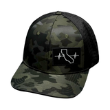 California Hat, Baseball Hat, Snapback Hat, Green Camo, Black, Mens Hat, Womens Hat, Front Picture