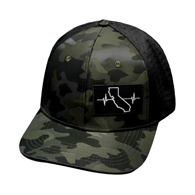 California Hat, Baseball Hat, Snapback Hat, Green Camo, Black, Mens Hat, Womens Hat, Front Picture