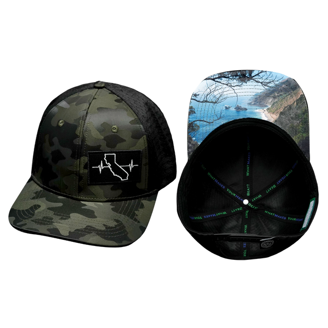 California Hat, Baseball Hat, Snapback Hat, Green Camo, Black, Mens Hat, Womens Hat, Main Picture