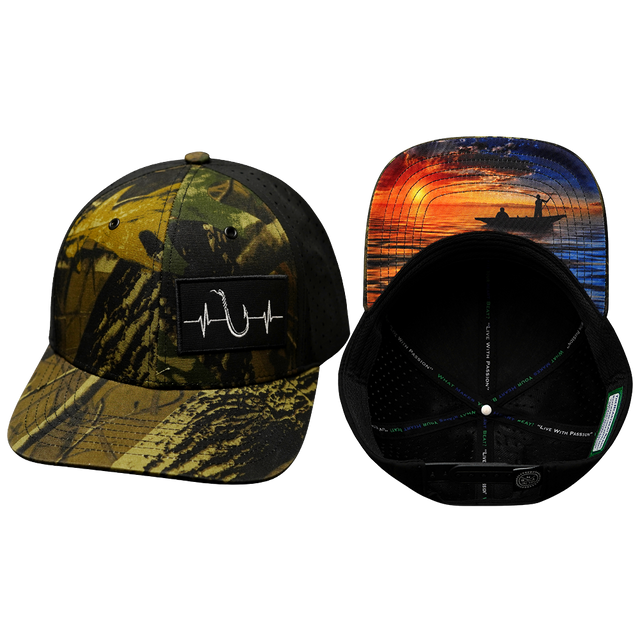 Fishing Hat, Baseball Hat, Snapback Hat, Tan Tree Camo, Black, Mens Hat, Womens Hat, Main Picture