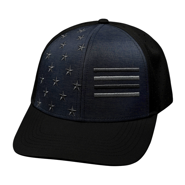 Flag Hat, Baseball Hat, Snapback Hat, Black, Ocean Blue, Mens Hat, Womens Hat, Front Picture