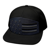 Flag Hat, Flat Bill, Snapback Hat, Black, Ocean Blue, Mens Hat, Womens Hat, Front Picture