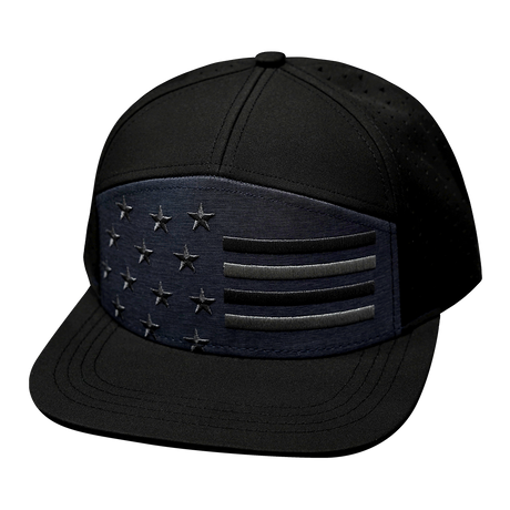 Flag Hat, Flat Bill, Snapback Hat, Black, Ocean Blue, Mens Hat, Womens Hat, Front Picture