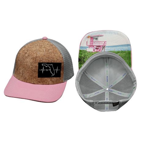 Florida Hat, Baseball Hat, Snapback Hat, Cork, Pink, Gray, Mens Hat, Womens Hat, Main Picture