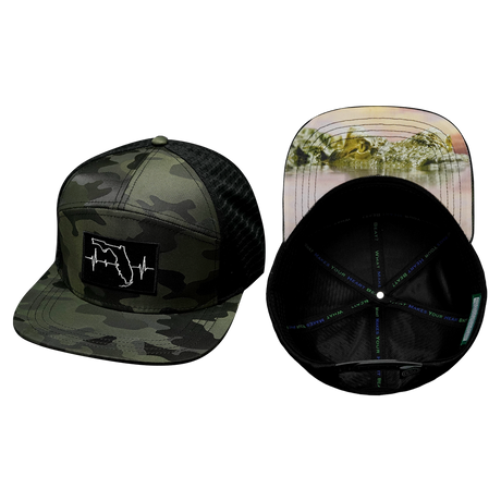 Florida Hat, Flat Bill, Snapback Hat, Green Camo, Black, Mens Hat, Womens Hat, Main Picture