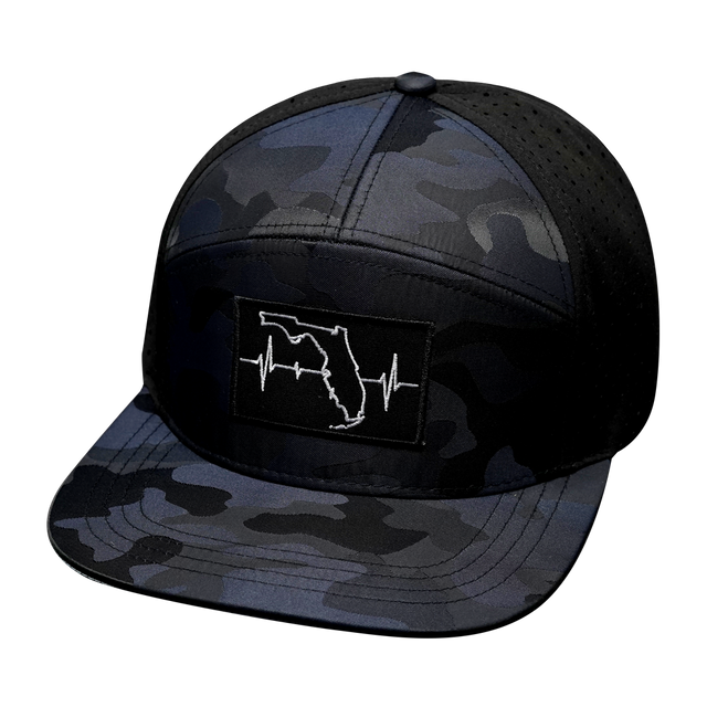 Florida Hat, Flat Bill, Snapback Hat, Navy Camo, Black, Mens Hat, Womens Hat, Front Picture 