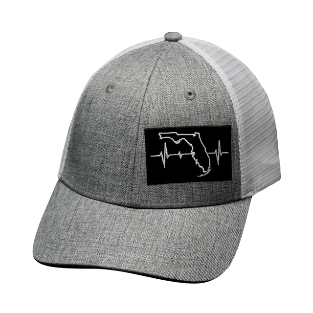 Florida Hat, Low Profile, Snapback Hat, Heather Gray, White, Mens Hat, Womens Hat, Front Picture 