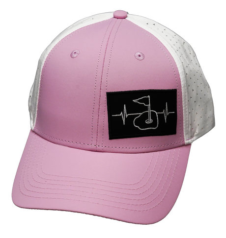 Golf Hat, Low Profile, Ponytail, Snapback Hat, Pink, White, Mens Hat, Womens Hat, Front Picture 