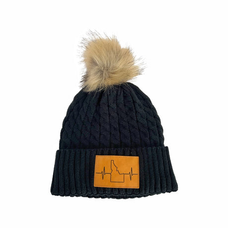 Idaho Beanie, Pom Beanie, black, Mens Beanie, Womens Beanie, Front Picture