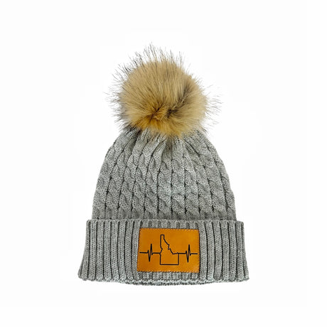 Idaho Beanie, Pom Beanie, Gray, Mens Beanie, Womens Beanie, Front Picture