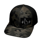 Idaho Hat, Baseball Hat, Snapback Hat, Tan Camo, Black, Mens Hat, Womens Hat, Front Picture 