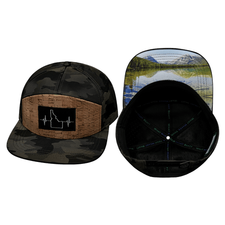 Idaho Hat, Flat Bill, Snapback Hat, Cork,  Tan Camo, Mens Hat, Womens Hat, Main Picture 