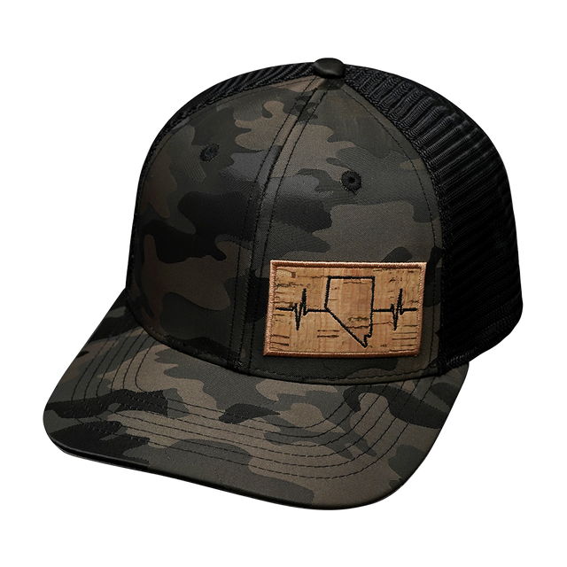 Nevada Hat, Baseball Hat, Snapback Hat, Tan Camo, Black, Mens Hat, Womens Hat, Front Picture