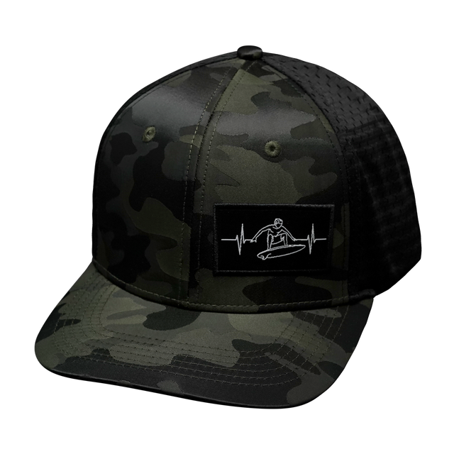 Surf Hat, Baseball Hat, Snapback Hat, Green Camo, Black, Mens Hat, Womens Hat, Front Picture