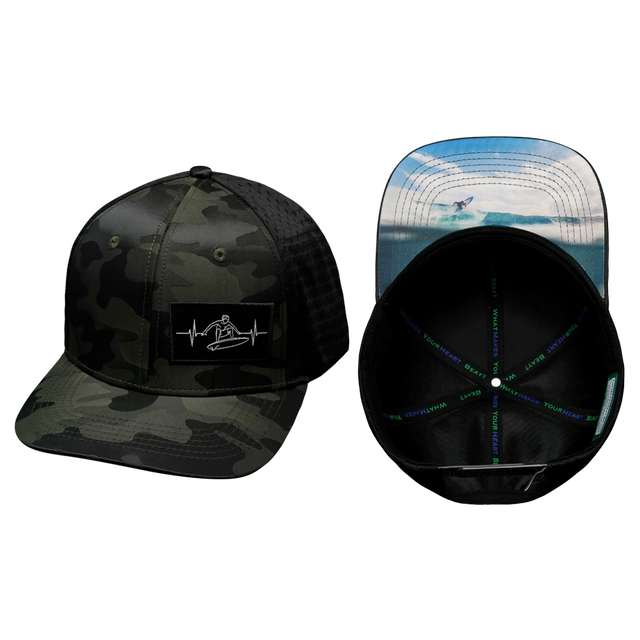 Surf Hat, Baseball Hat, Snapback Hat, Green Camo, Black, Mens Hat, Womens Hat, Main Picture