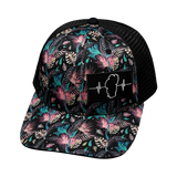 Tahoe Hat, Baseball Hat, Snapback Hat, Black Floral, Black Mens Hat, Womens Hat, Front Picture