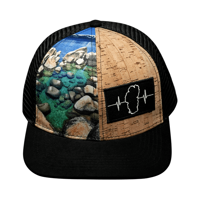 Tahoe Hat, Baseball Hat, Snapback Hat, Cork Hybrid, Black, Sand Harbor, Mens Hat, Womens Hat, Front Picture 