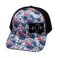 Tahoe Hat - Baseball Hat Fit - White Floral - Black - Trucker Mesh