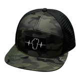 Tahoe Hat, Flat Bill, Snapback Hat, Green Camo, Black, Mens Hat, Womens Hat, Front Picture