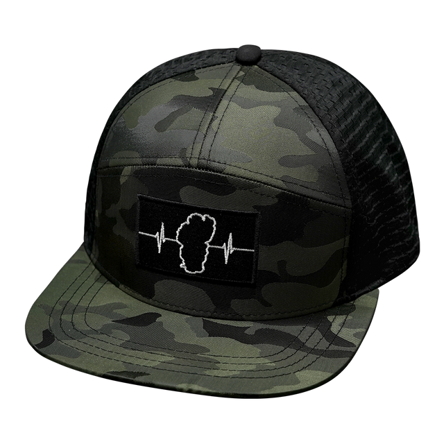 Tahoe Hat, Flat Bill, Snapback Hat, Green Camo, Black, Mens Hat, Womens Hat, Front Picture