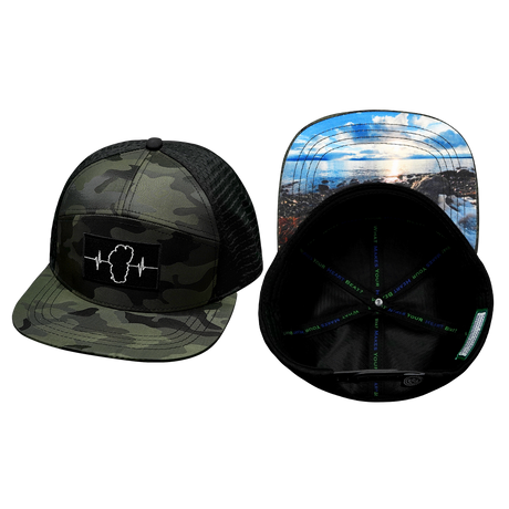 Tahoe Hat, Flat Bill, Snapback Hat, Green Camo, Black, Mens Hat, Womens Hat, Main Picture