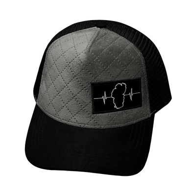 Hat, Trucker Hat, Snapback Hat, Quilted Velvet, Black, Gray, Mens Hat, Womens Hat, Front Picture   