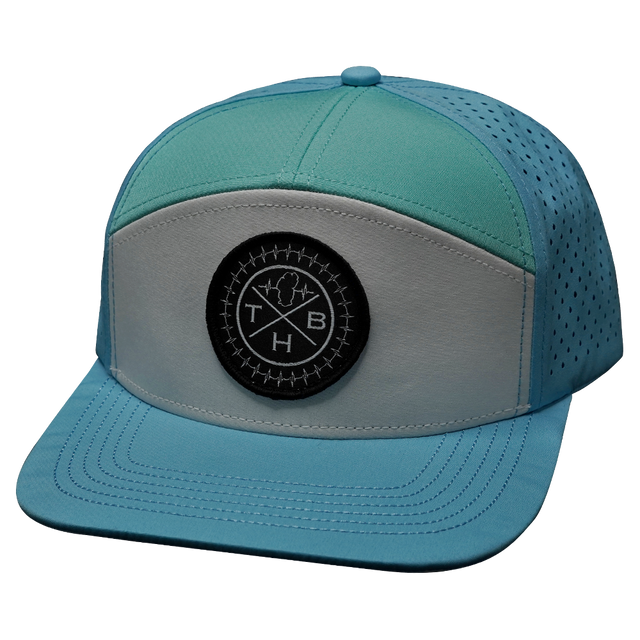 THB Hat, Flat Bill, Snapback Hat, Light Blue, White, Teal, Mens Hat, Womens Hat, Front Picture 