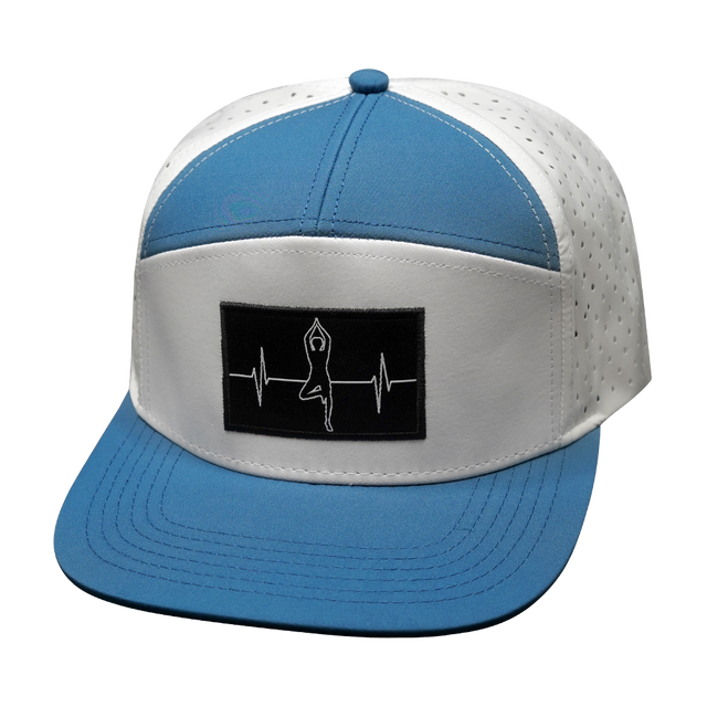 Yoga Hat, Flat Bill, Snapback Hat, Light Blue, White, Mens Hat, Womens Hat, Front Picture