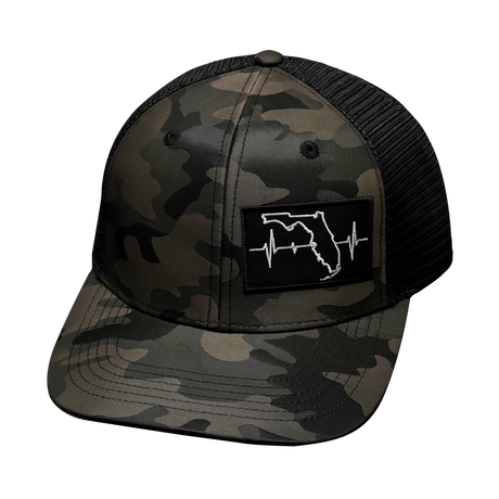 Youth Florida Hat, Baseball Hat, Snapback Hat,Tan Camo, Black, Mens Hat, Womens Hat, Front Picture