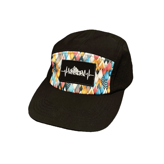 Youth Mountains Hat - 5 Panel - Colored Peaks - Black - Laser Mesh