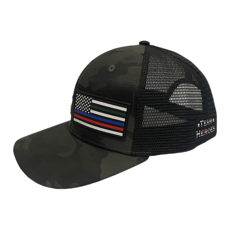 Team Heroes Hat - Baseball Hat Fit - Green Camo / Black - Trucker Mesh